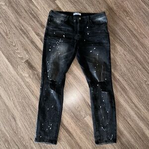 Black painted ripped jeans men skinny